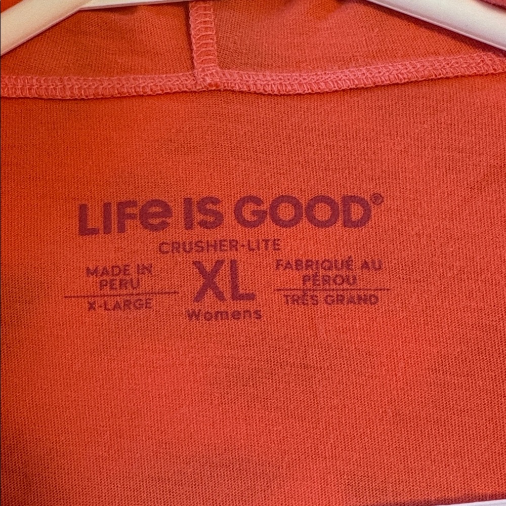 Life is Good Coral Hooded V-Neck Long Sleeve Tee - "Oh What a Beautiful Day" - Picture 4 of 8